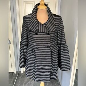 Samuel Dong‎ Black Striped Peplum Bell Sleeve Jacket